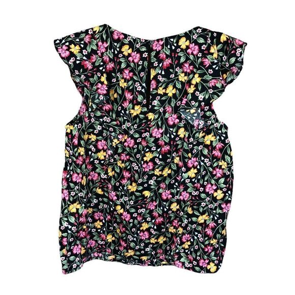 Old Navy Top Black Floral Print Ruffled Cap Sleeves V Neck Keyhole Back Medium - Picture 8 of 14
